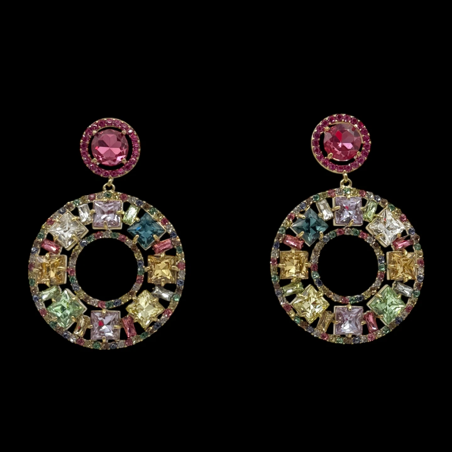 J.CREW gold tone rainbow rhinestone drop earrings