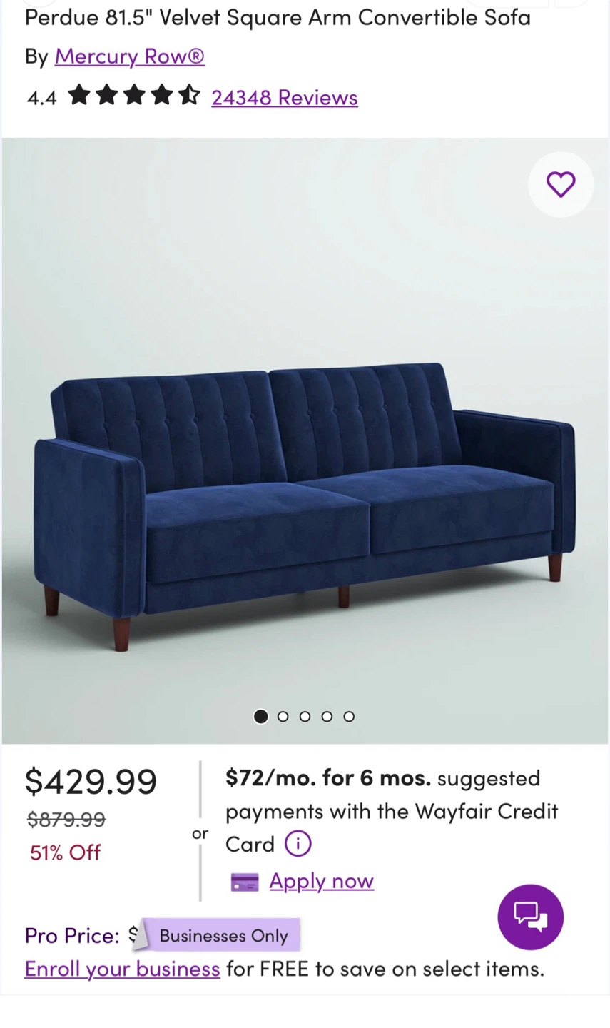 Like New Velvet Convertible Sofa - $60 (Pickup Only)