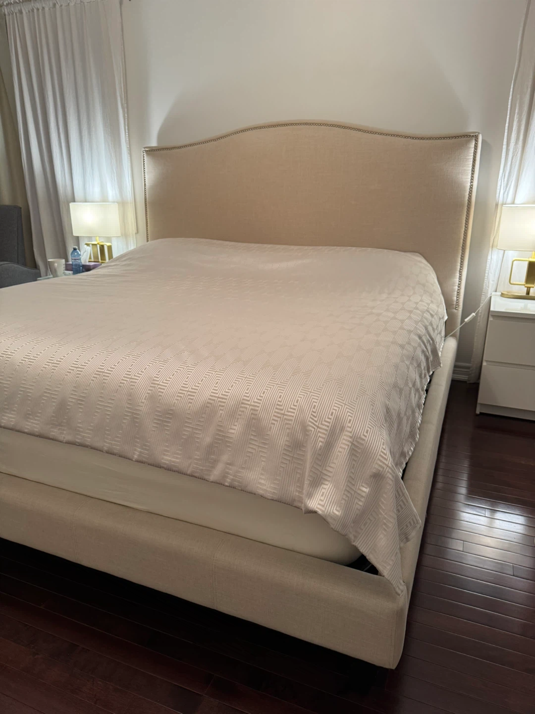 Upholstered King Size Bed Frame - Beige - photo 3