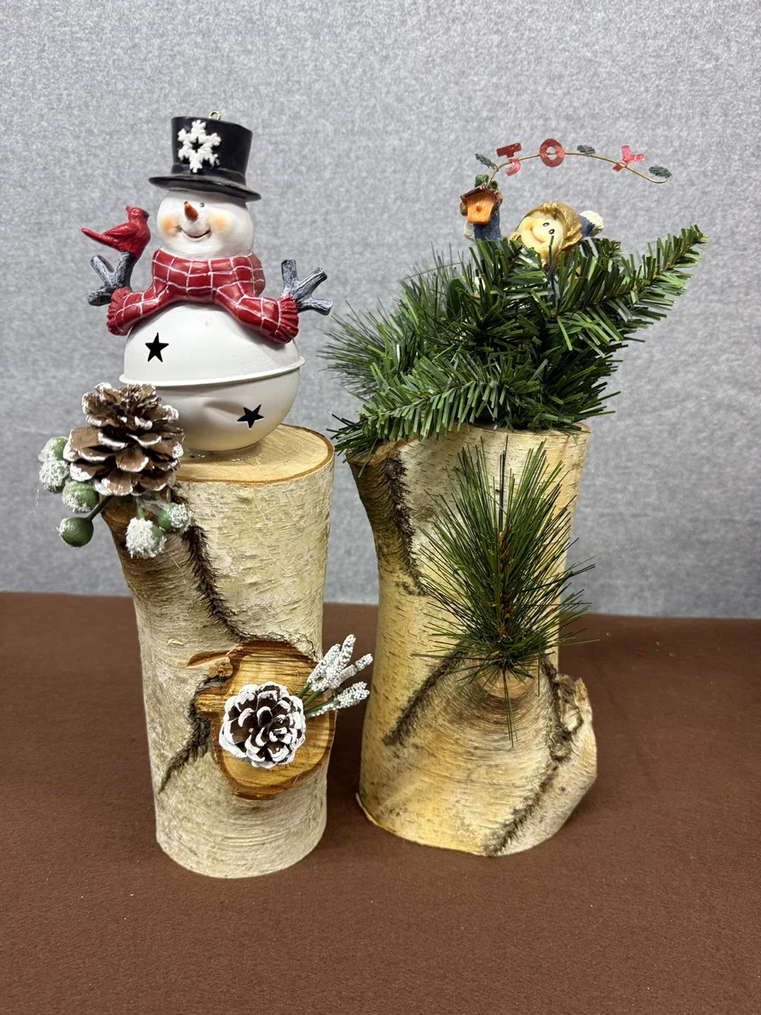 Rustic Christmas Decoration with Figurine and Pine Branches