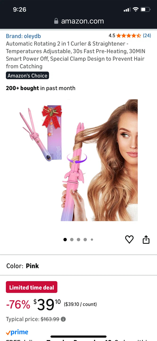 Brand new Rotating 2 in 1 Curler & Straightener - Pink