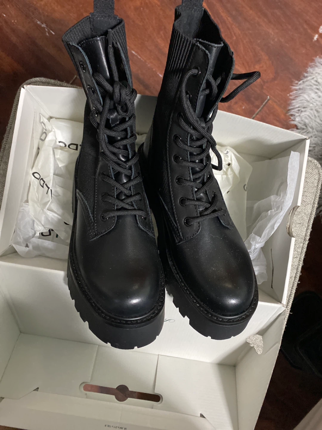 ALDO Black Leather Combat Boots