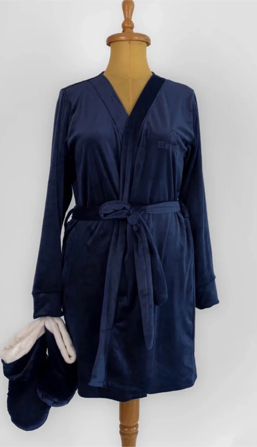 Navy Blue Robe with Matching Slippers