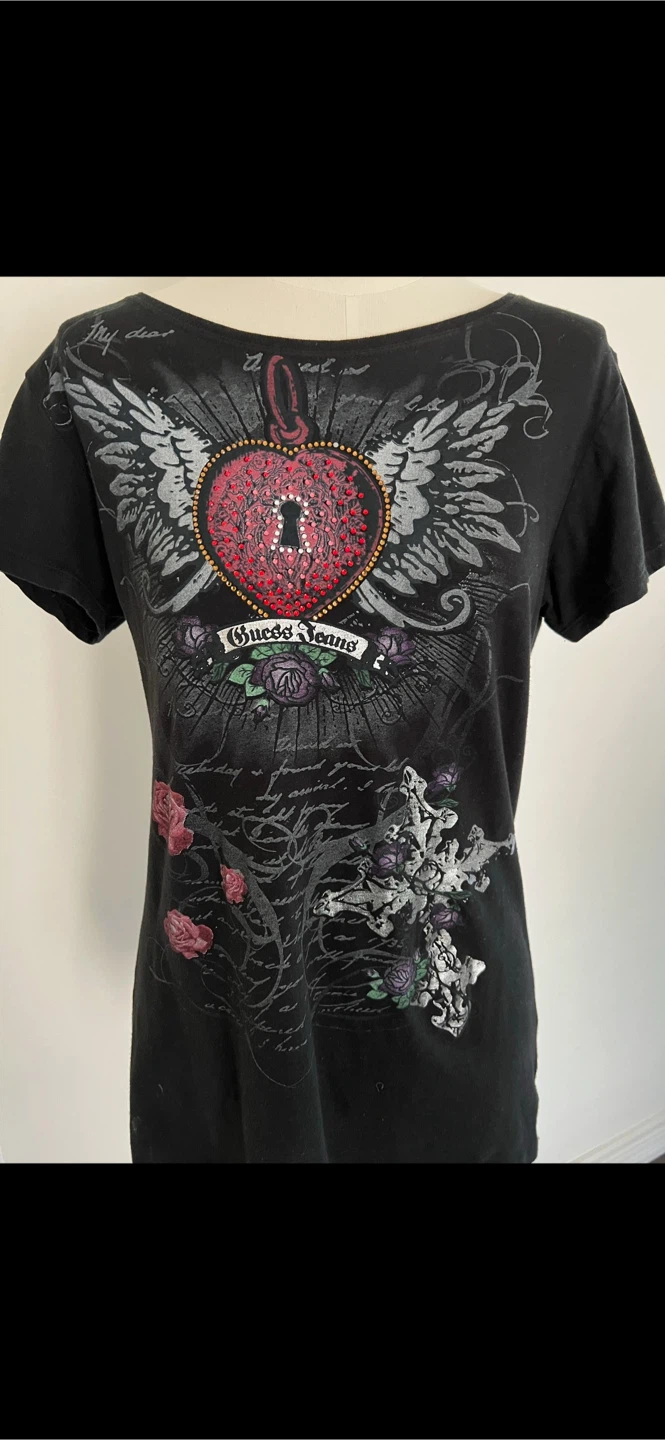 NEW Guess Black Graphic T-Shirt - Size L