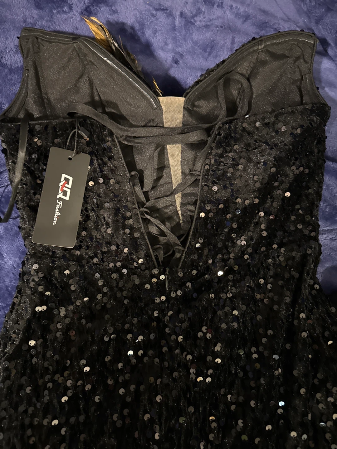 RJ Fashion Black Sequin Feather Dress - photo 5
