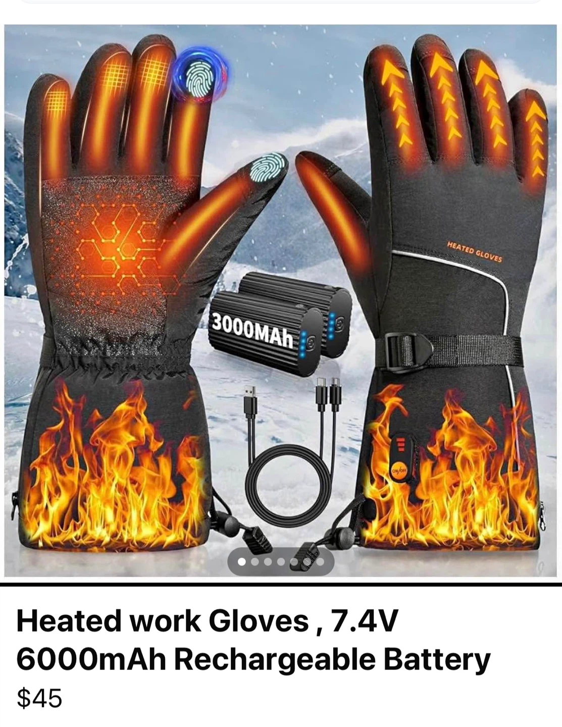 Heated Work Gloves - 7.4V Rechargeable Battery