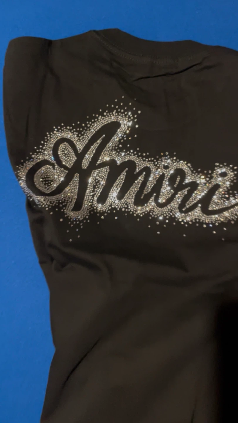 Amiri Black Rhinestone Logo T-Shirt with Purchase Receipt - photo 3