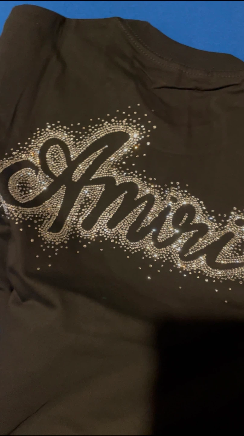 Amiri Black Rhinestone Logo T-Shirt with Purchase Receipt - photo 4