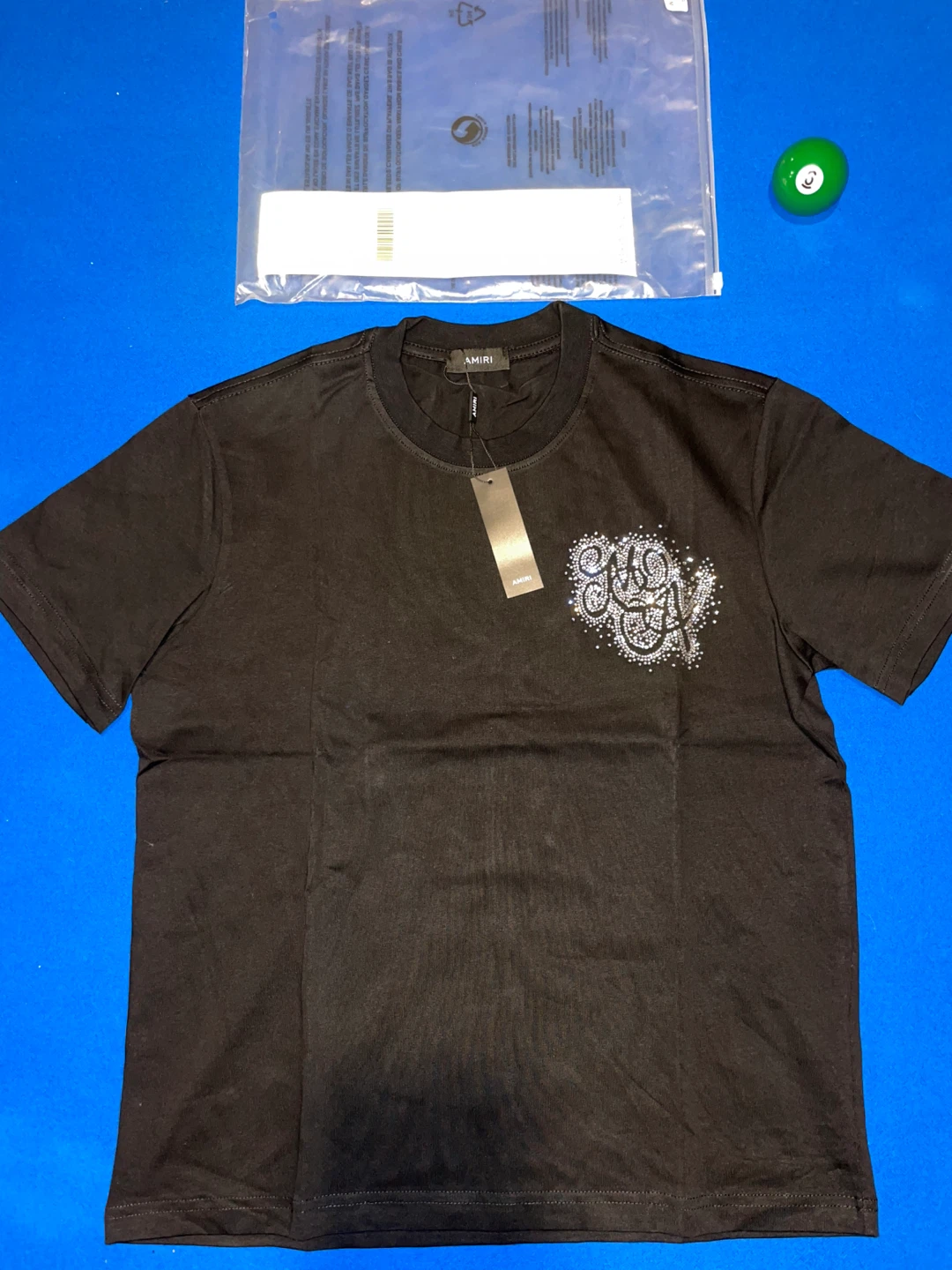 Amiri Black Rhinestone Logo T-Shirt with Purchase Receipt