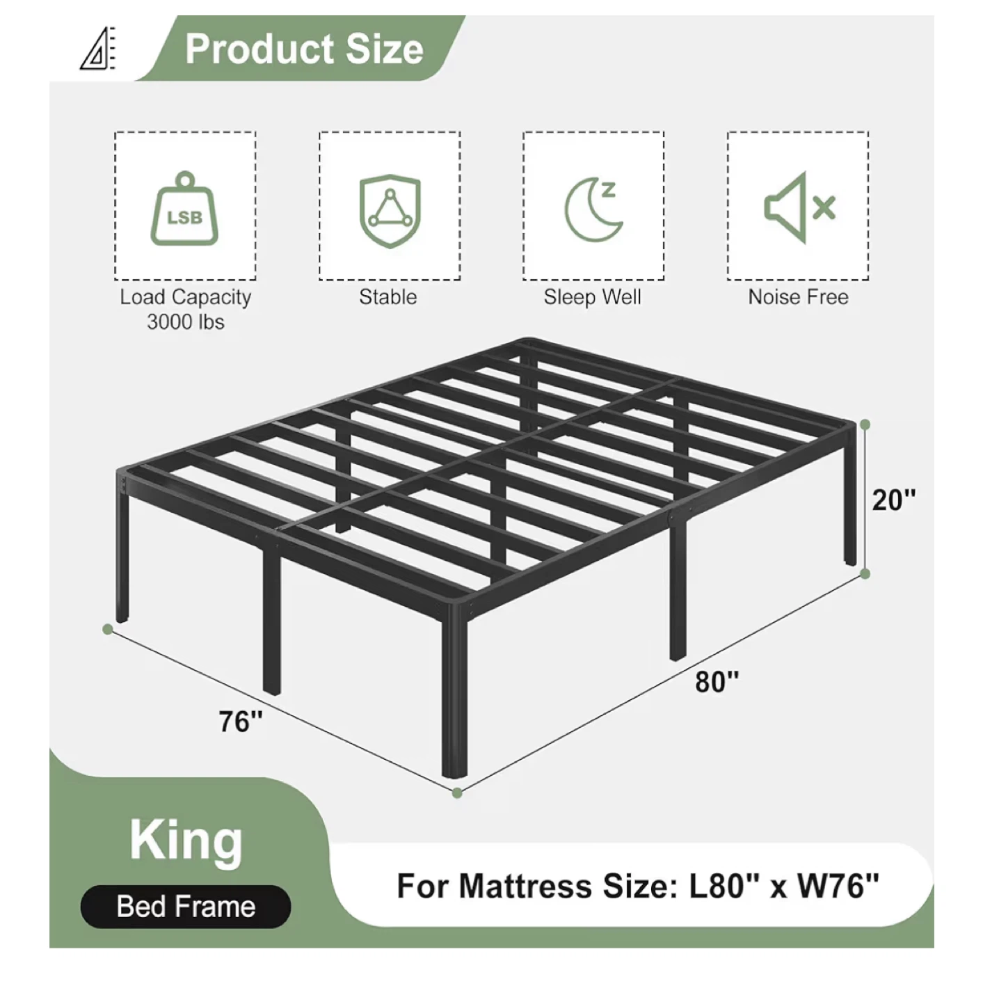 King Size Metal Bed Frame - Black - photo 2