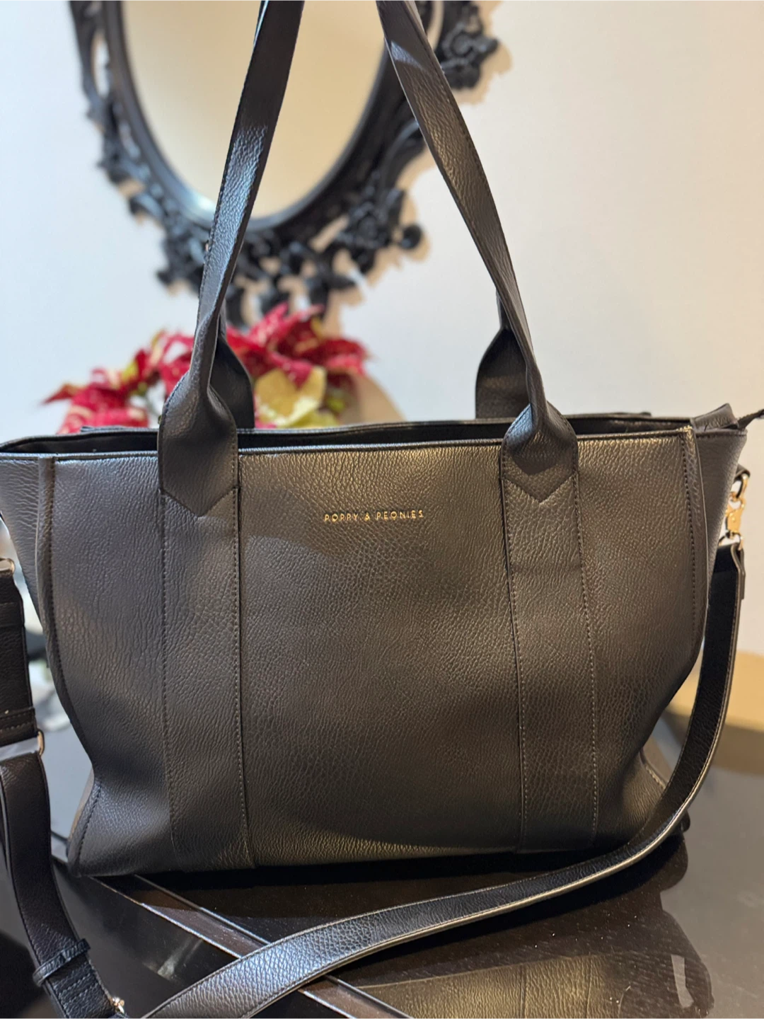 Poppy & Peonies Black Tote Bag
