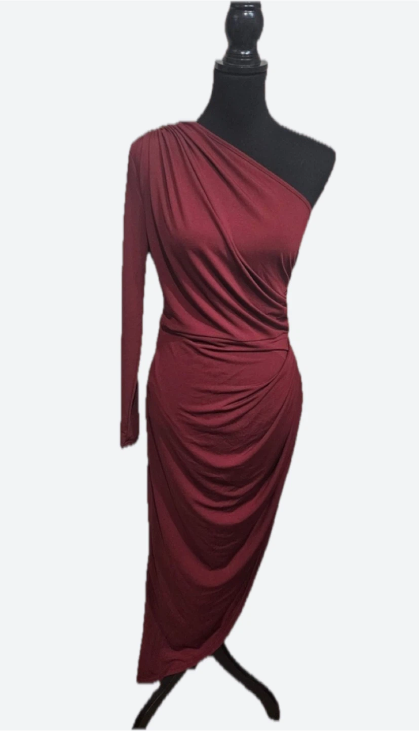 Shein Maroon One-Shoulder Dress - Size L (8/10)