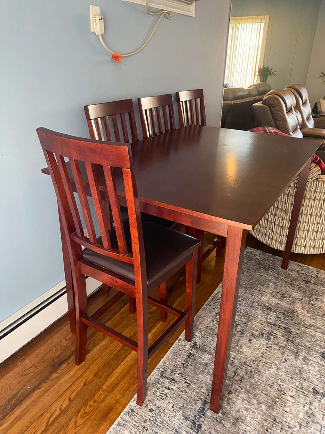 Dark Wood Dining Table with 4 High Chairs