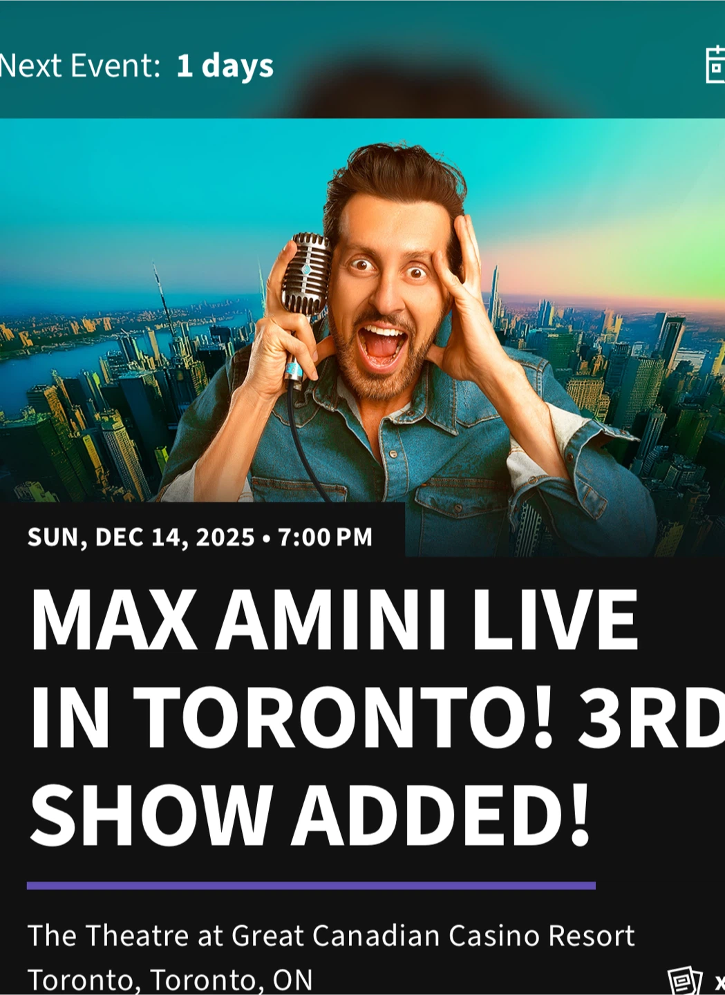 Max Amini Live in Toronto Ticket - Dec 14, 2025