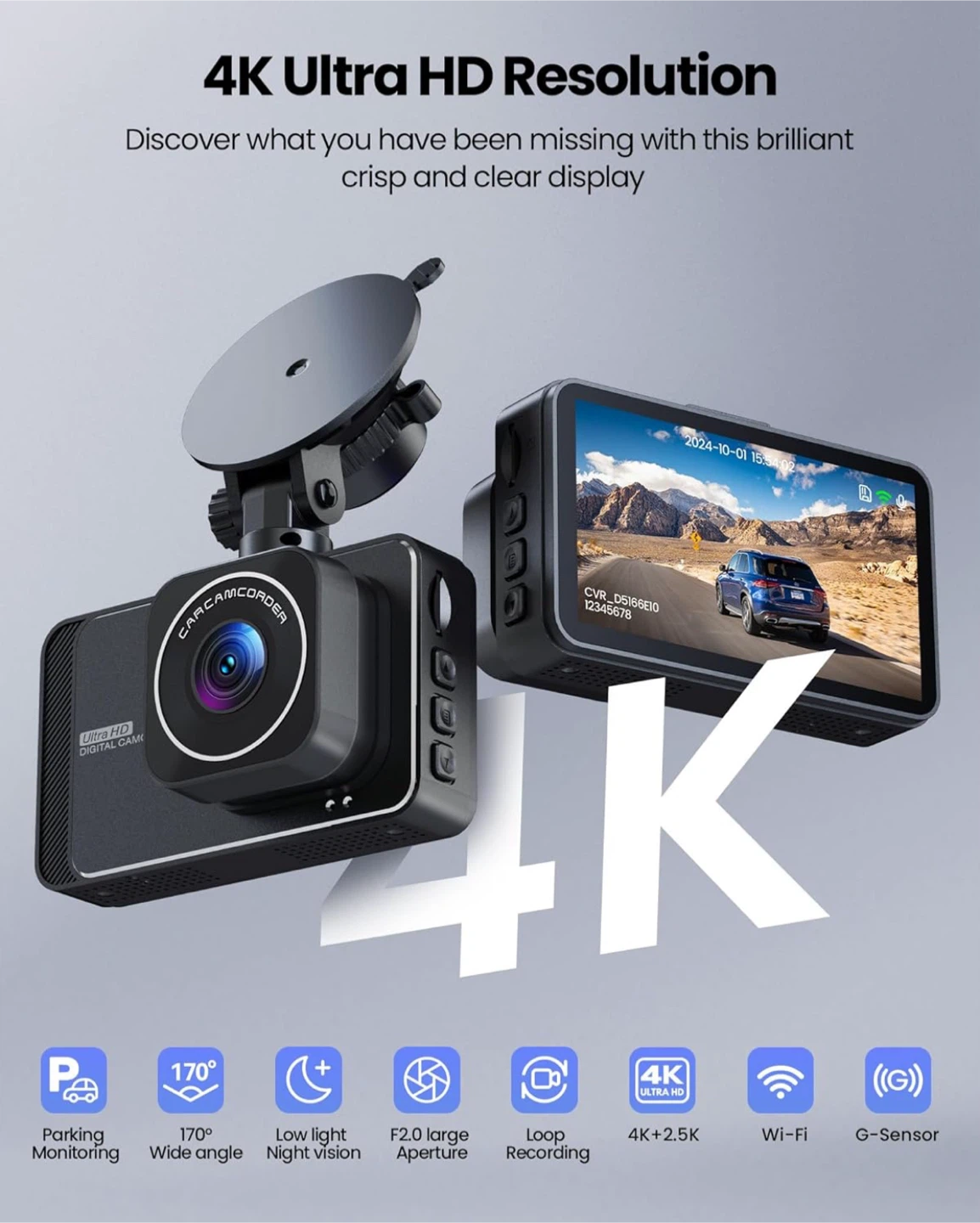 4K Ultra HD Car Dash front & rear Camera Recorder - photo 4