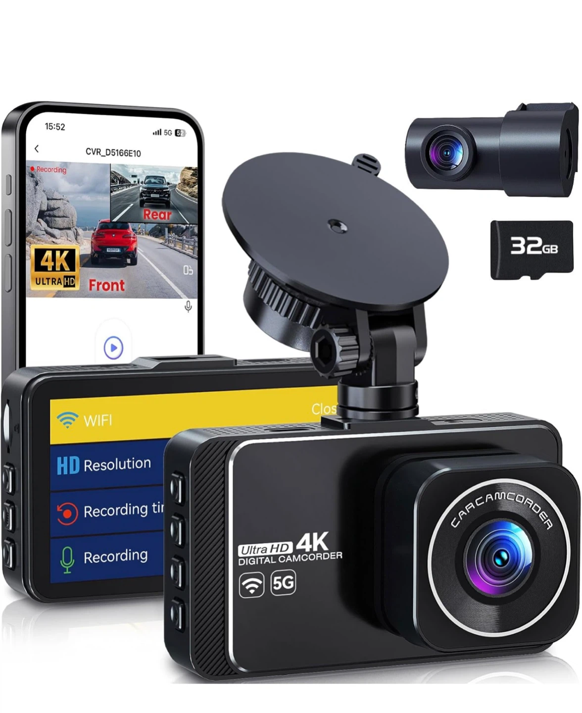 4K Ultra HD Car Dash front & rear Camera Recorder