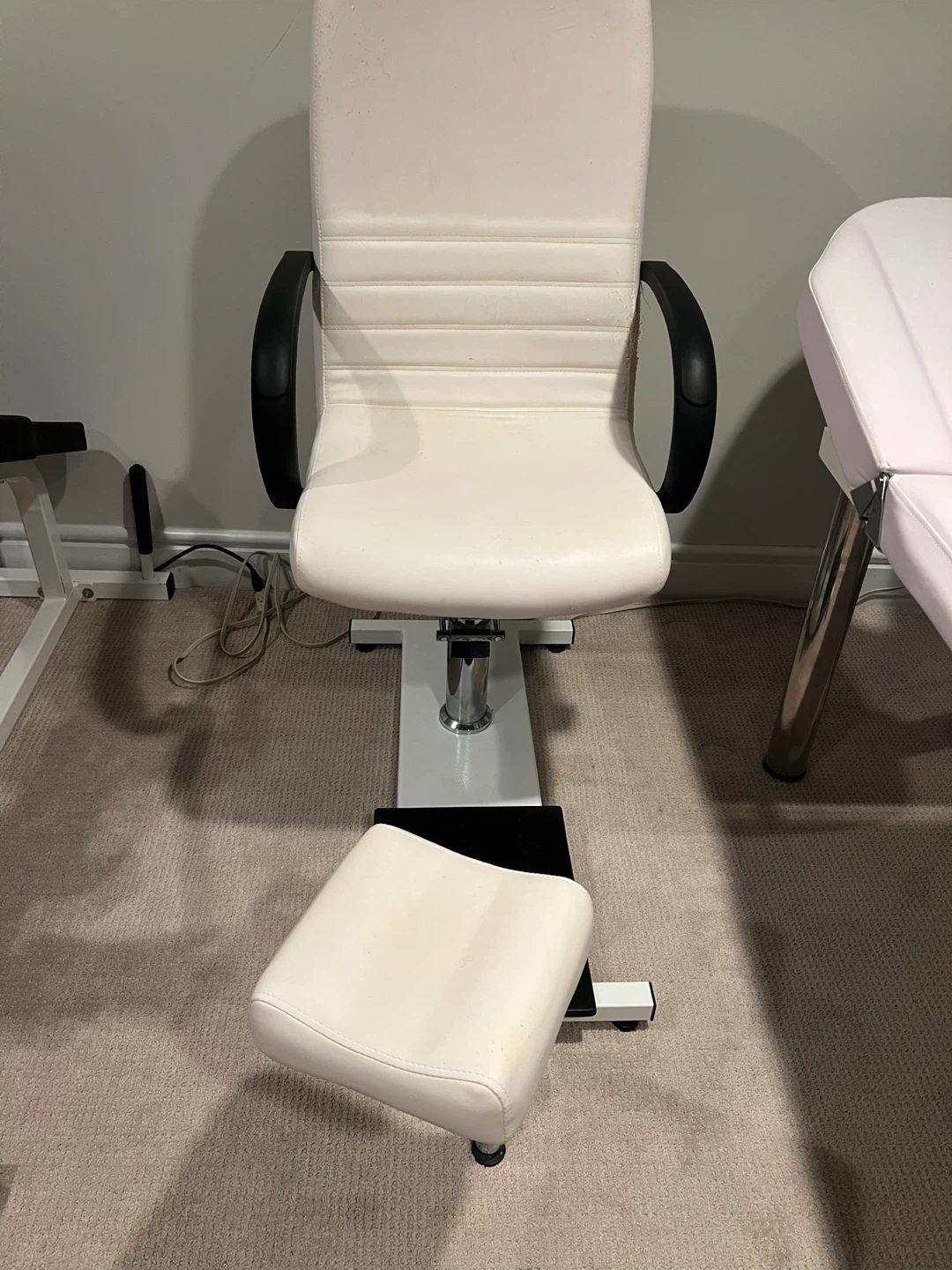White Adjustable Esthetician Chair with Footrest