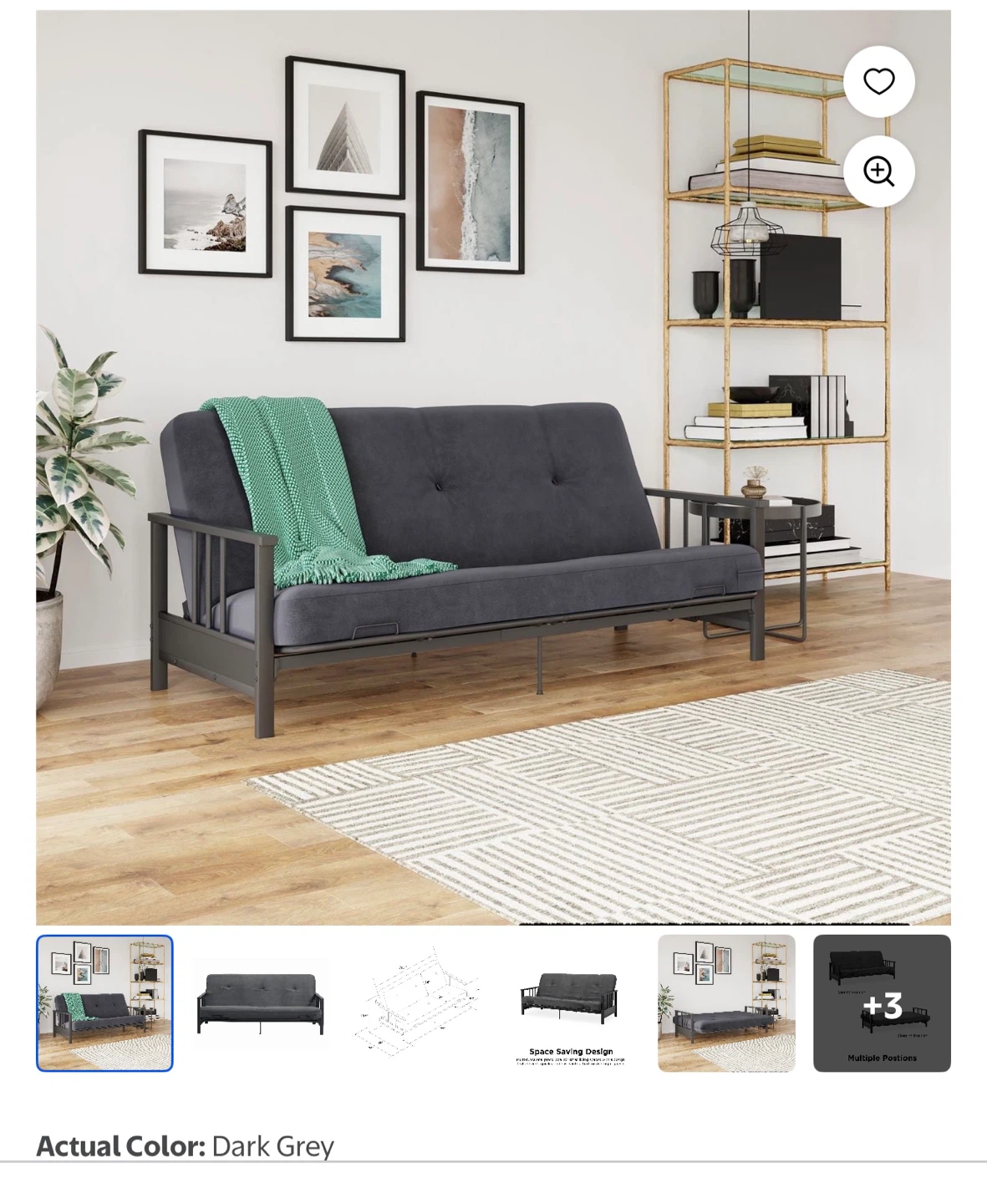 Harlow Full Metal Arm Futon - Dark Grey Sofa (walmart) - photo 2