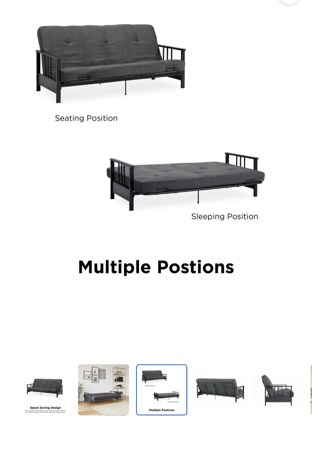 Harlow Full Metal Arm Futon - Dark Grey Sofa (walmart) - photo 4