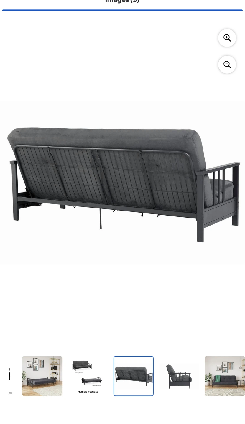 Harlow Full Metal Arm Futon - Dark Grey Sofa (walmart) - photo 5