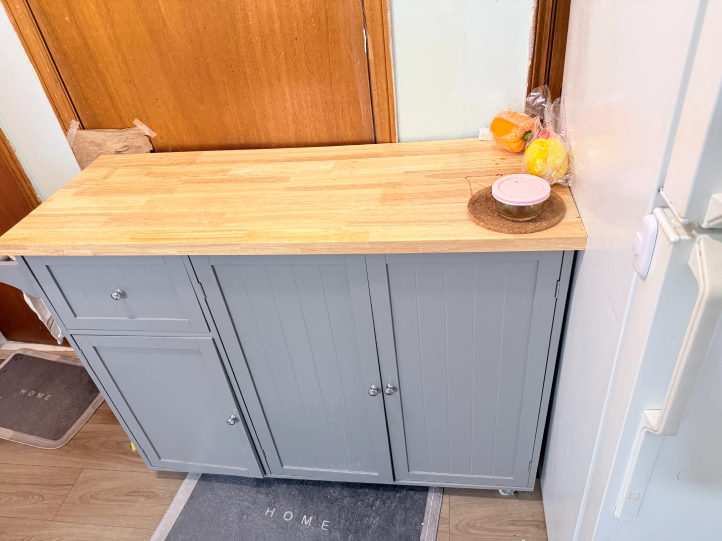Grey Rubber Wood Top Rolling Kitchen Island - photo 2
