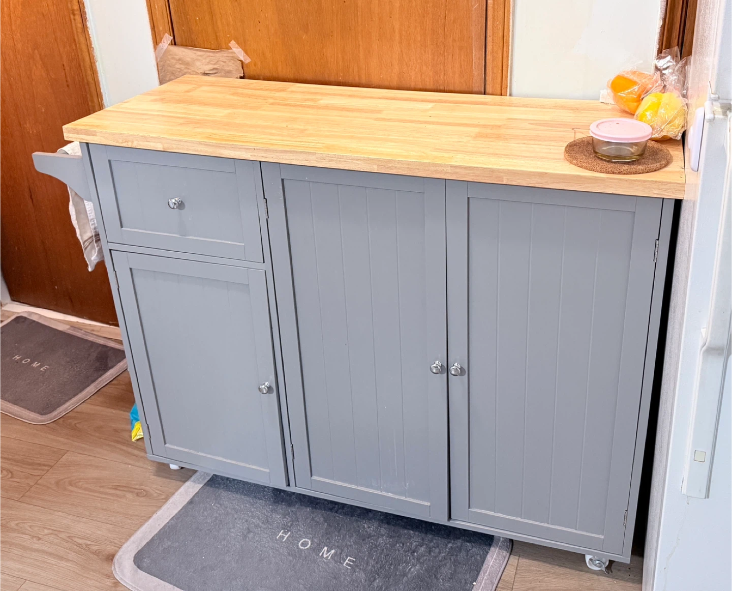 Grey Rubber Wood Top Rolling Kitchen Island - photo 3