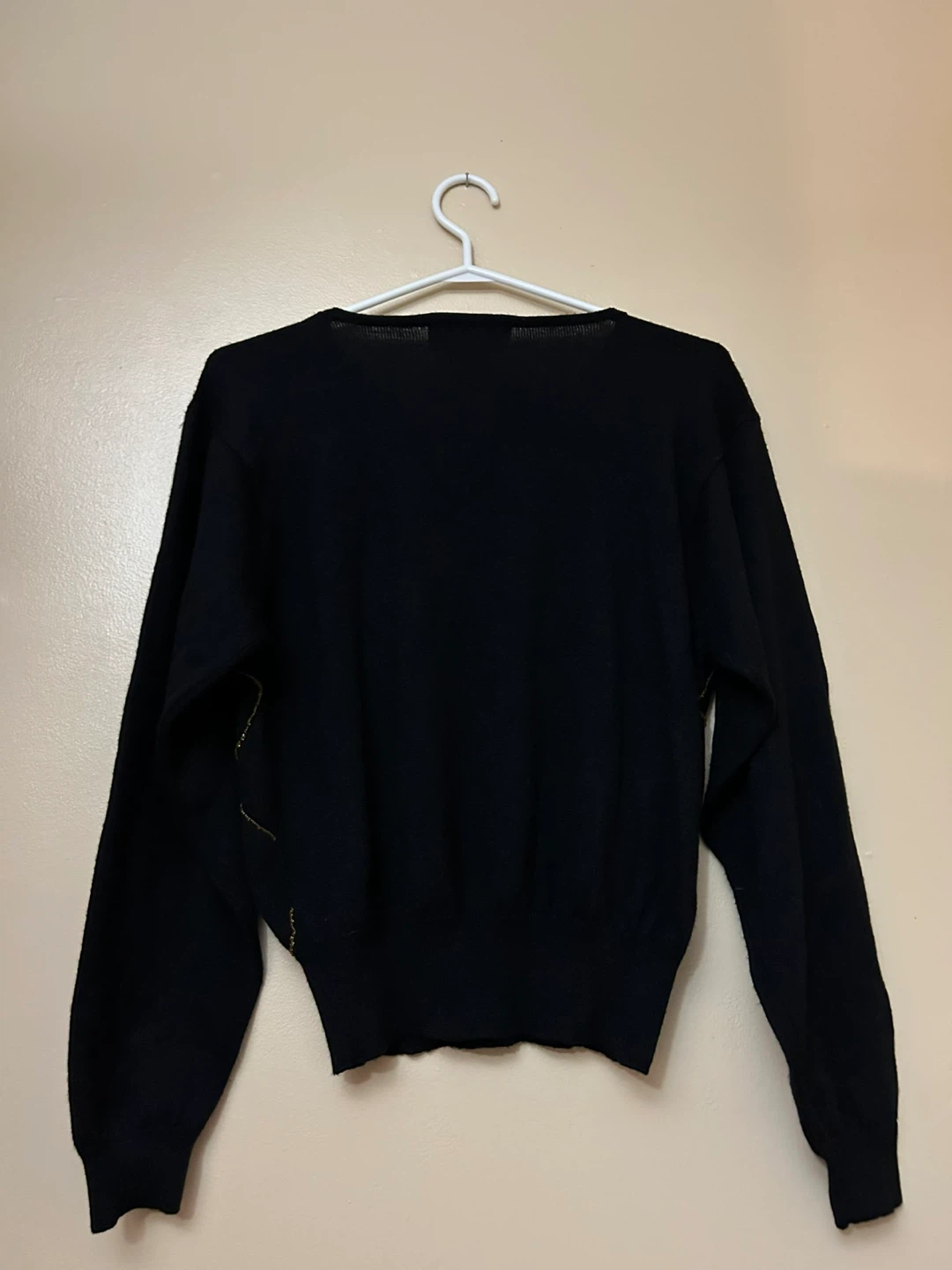 White Sequin & Gold Diamond Print Black Vintage Sweater - photo 2