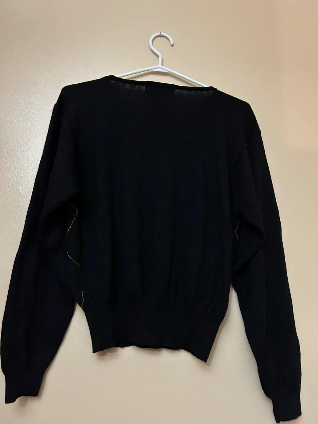 White Sequin & Gold Diamond Print Black Vintage Sweater - photo 4