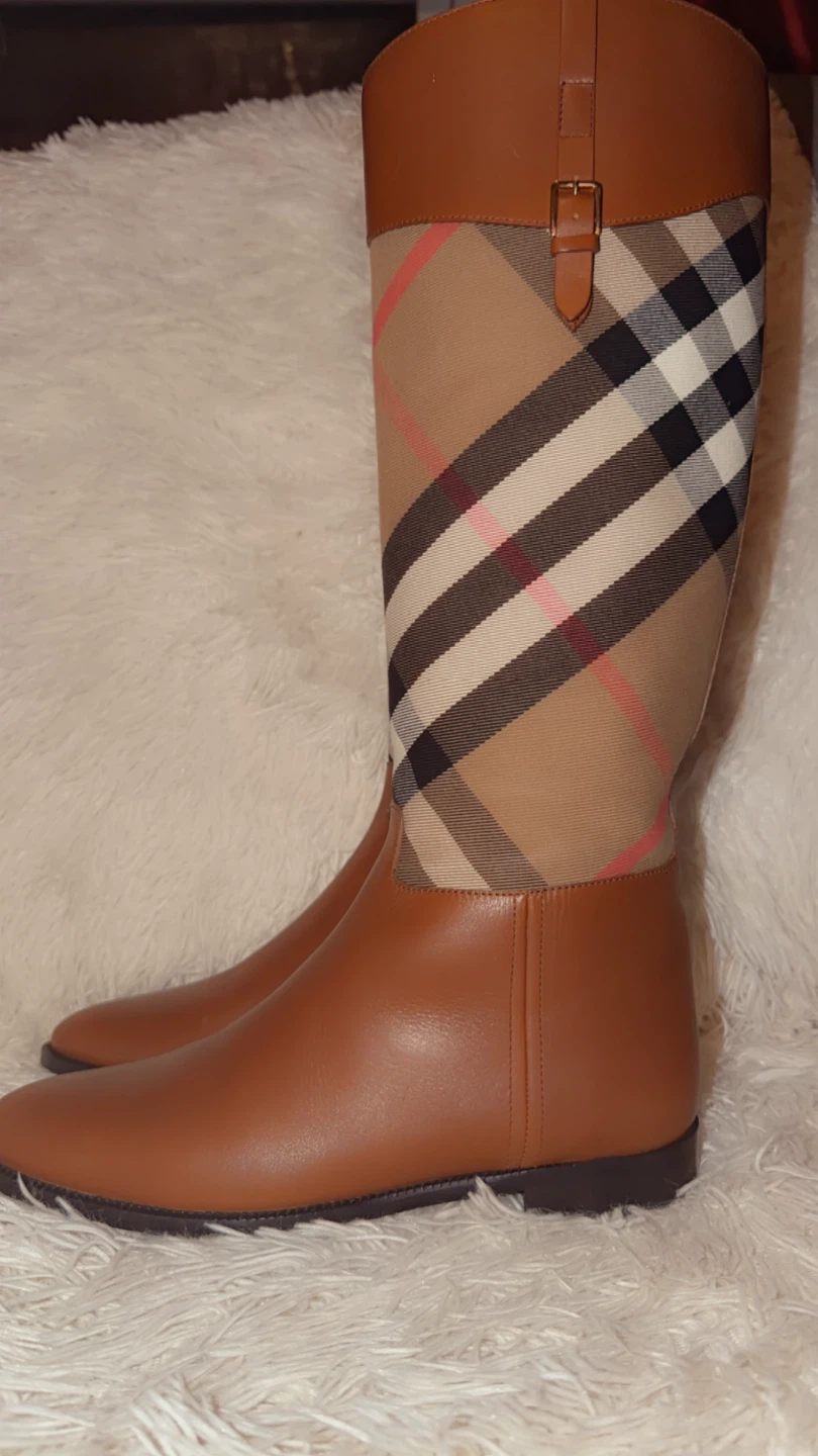 Burberry Brown Leather & Check Knee High Boots - photo 2
