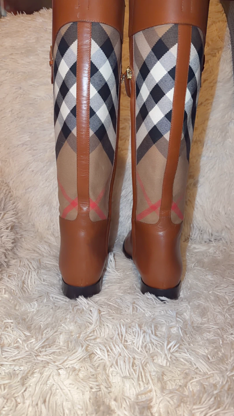 Burberry Brown Leather & Check Knee High Boots - photo 3