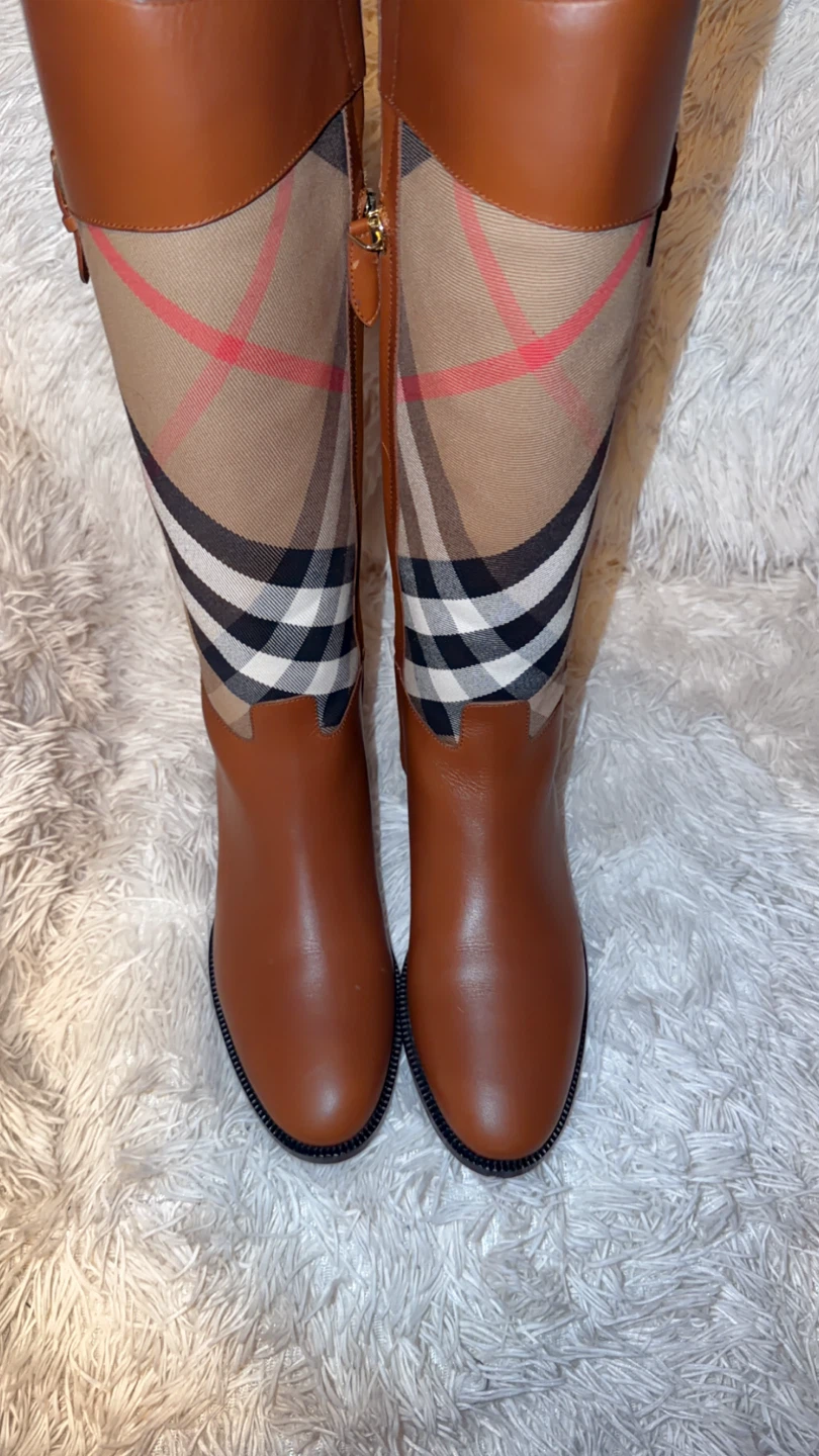 Burberry Brown Leather & Check Knee High Boots - photo 5