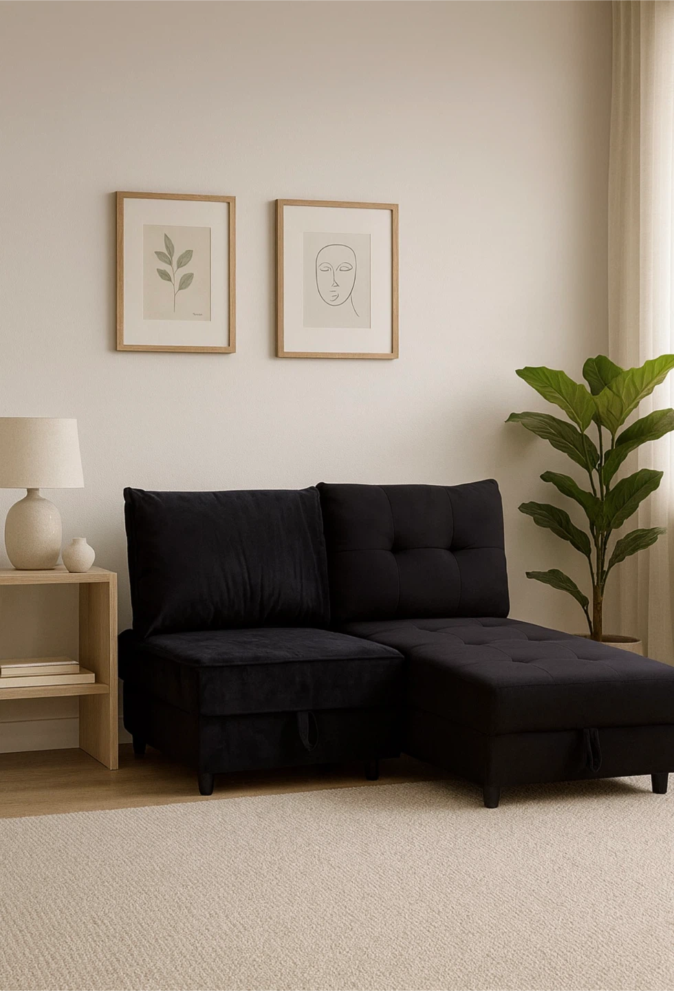 Black Sectional Sofa with Storage