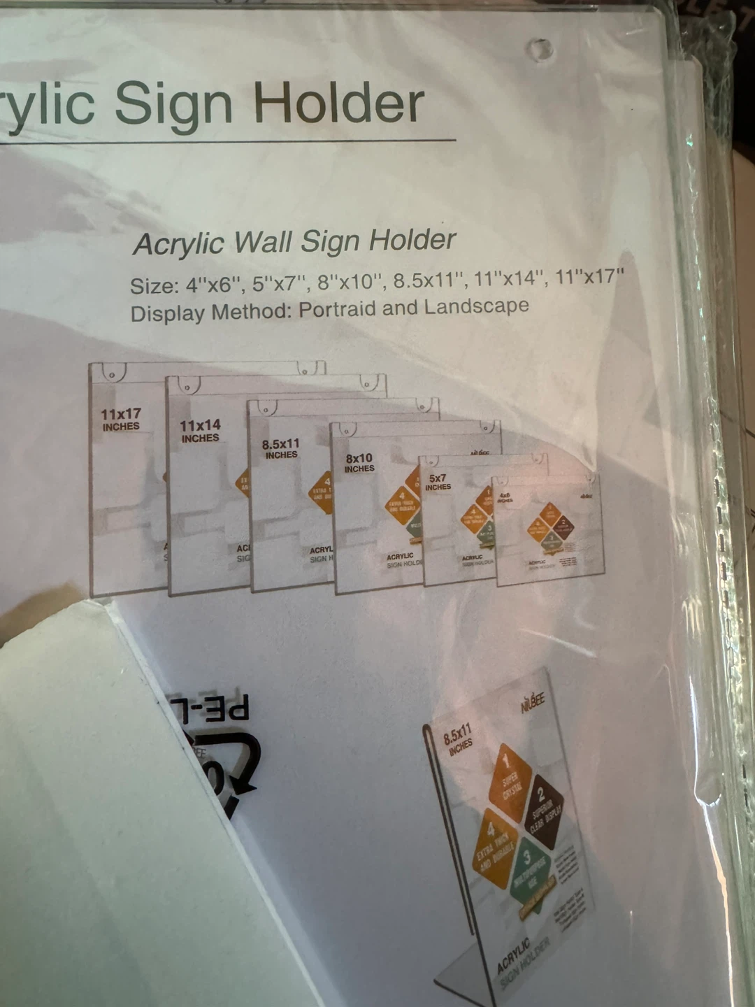 NIUBEE 8.5x11 Acrylic Wall Sign Holder - New - photo 2