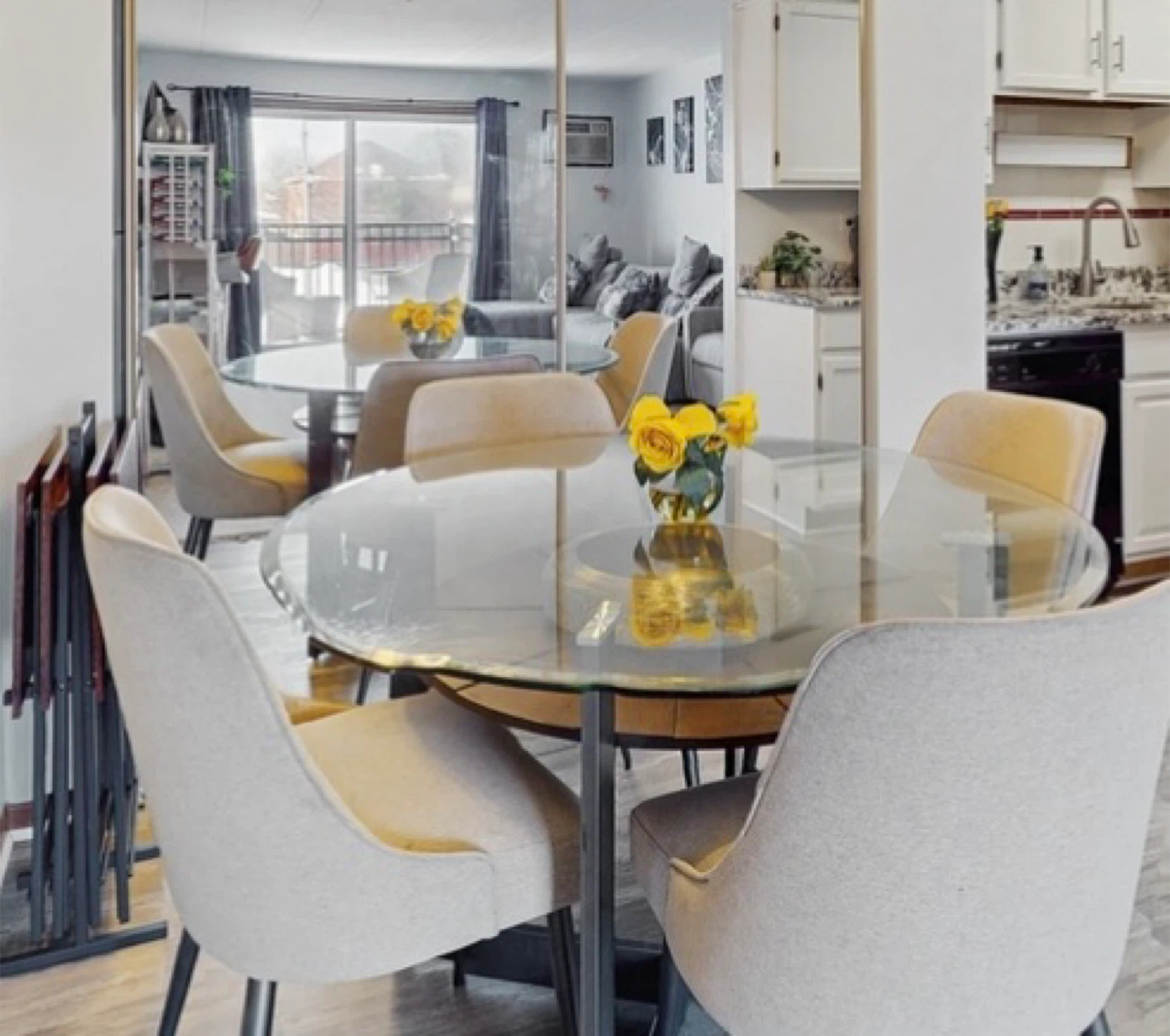 Glass Round Dining Table with 4 Chairs