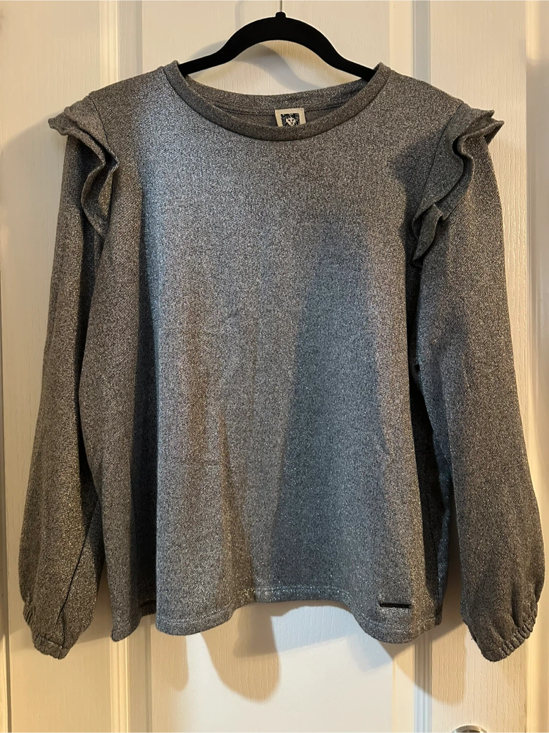Anne Klein Grey Ruffle Long Sleeve Top