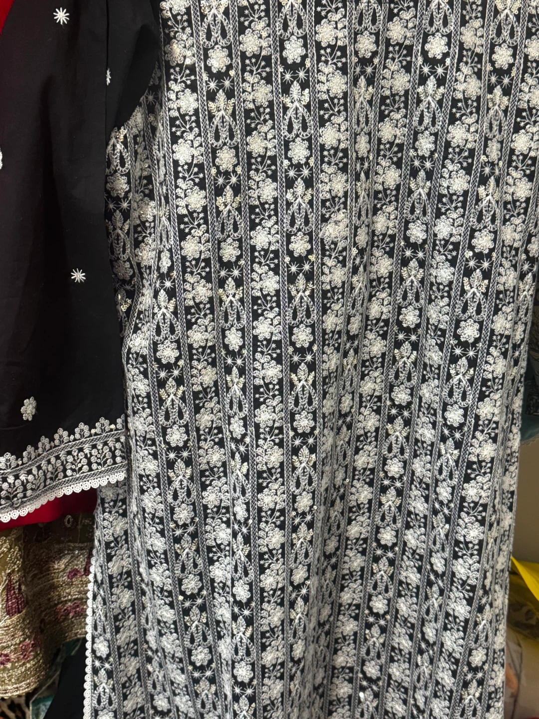 Embroidered Black and White 3 piece suite