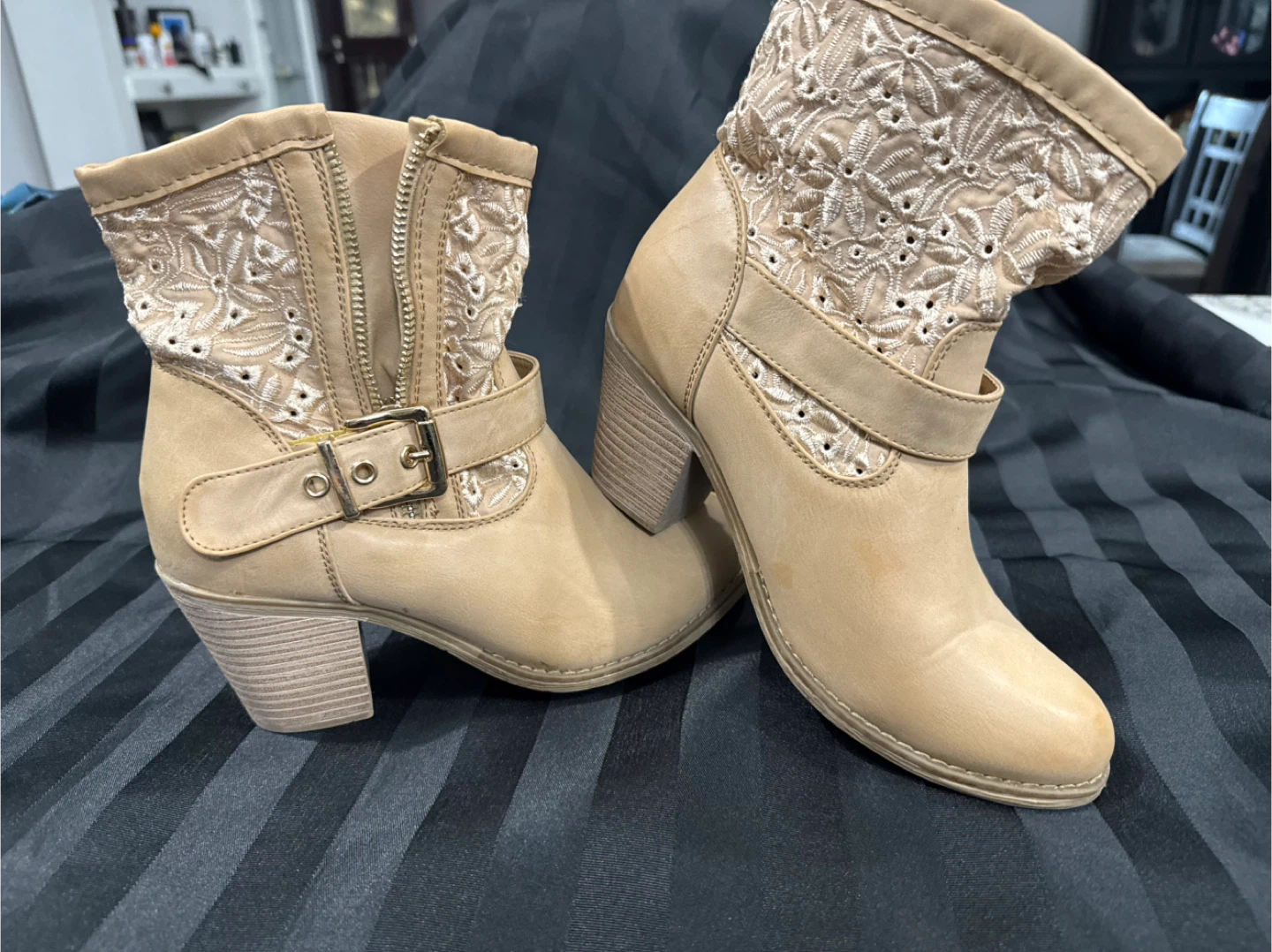 Beige Heeled Ankle Boots