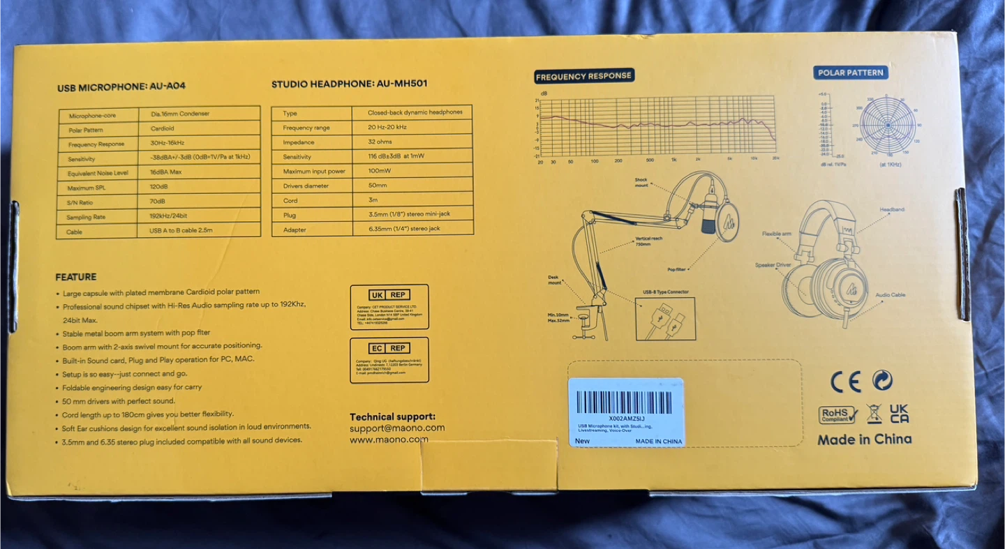 Maono AU-A04H Podcasting Microphone & Headphone Kit - NEW - photo 2