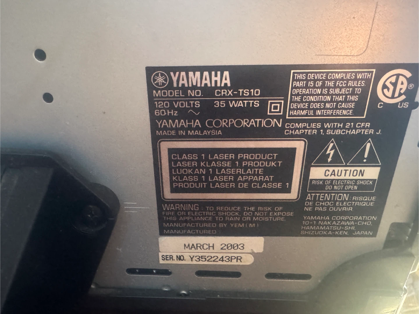 Yamaha CRX-TS10 Natural Sound CD Receiver - photo 5