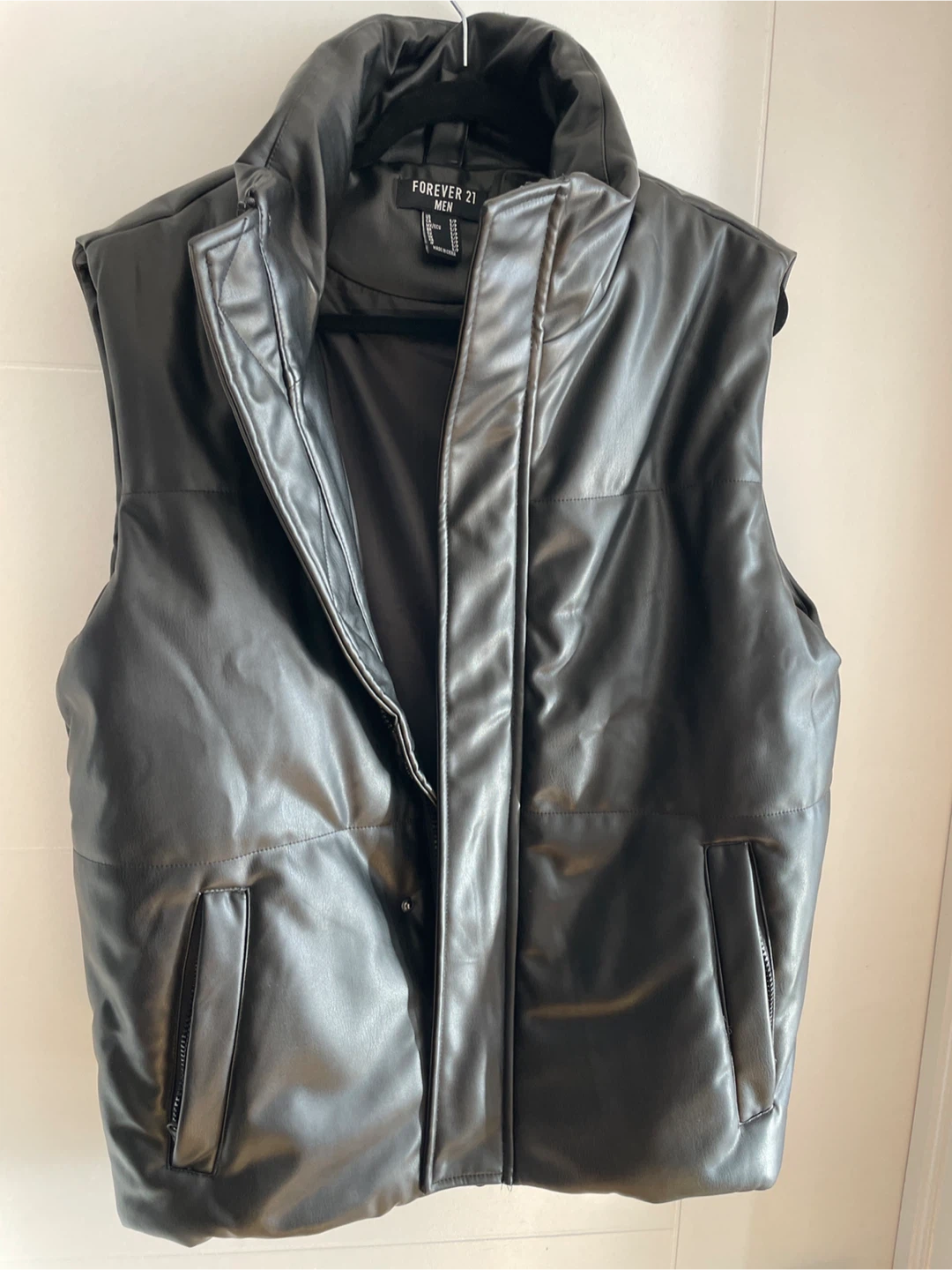 Black Faux Leather Men’s Puffer Vest #gifting