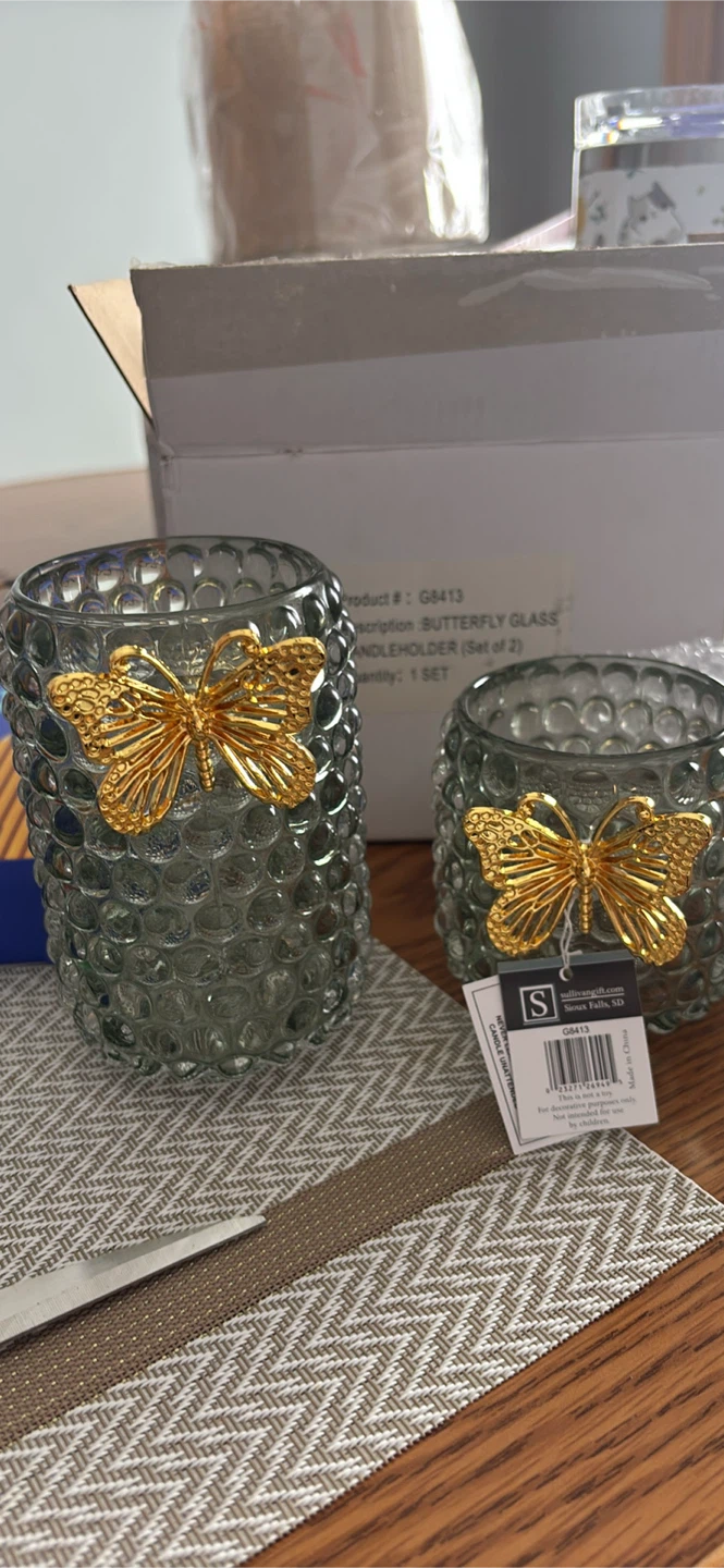 Sullivans Butterfly Glass Candleholder (Set of 2)