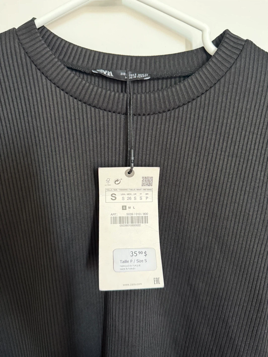 NEW WITH TAGS Zara Black Ribbed Long Sleeve Top - Size S - photo 2