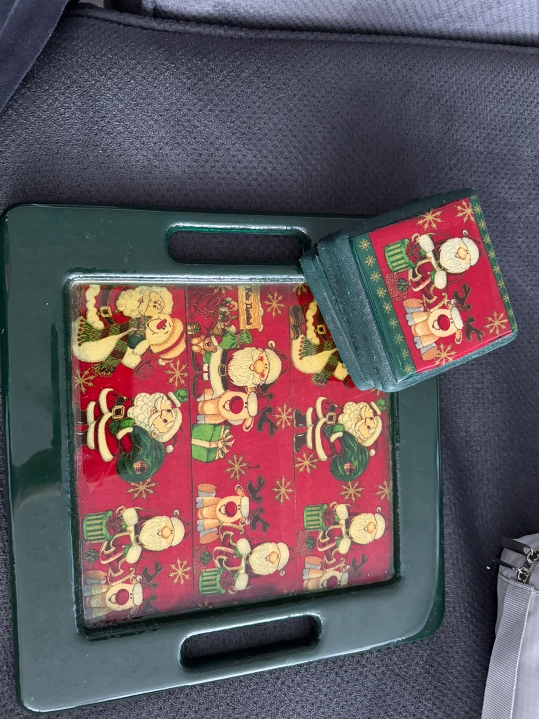 Vintage Christmas Santa & Reindeer Tile Coasters and Tray - photo 2