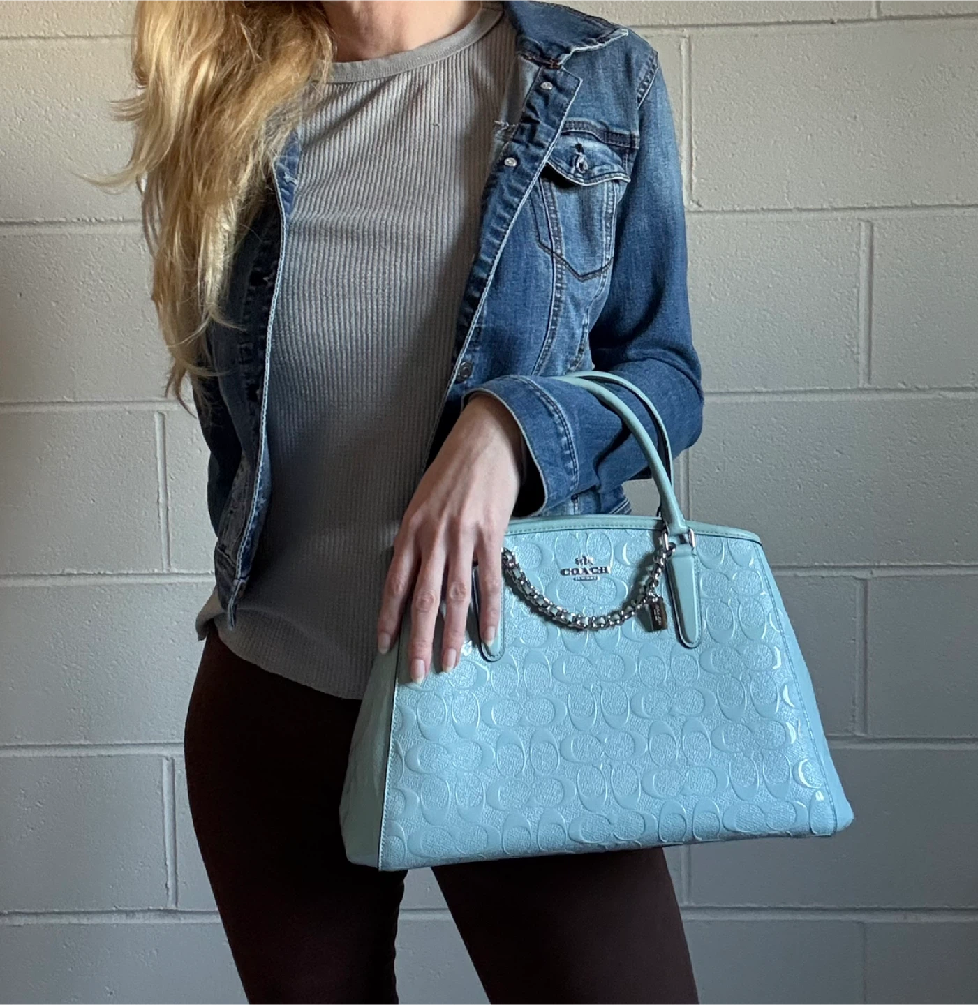 Coach F1792-F55451 Light Blue Purse & Wallet Set