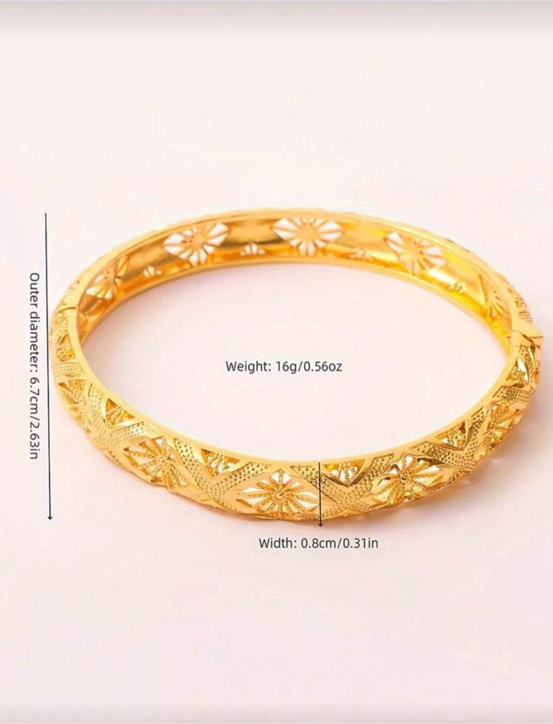 Gold Bangle Bracelet, 6.7cm Diameter - photo 2