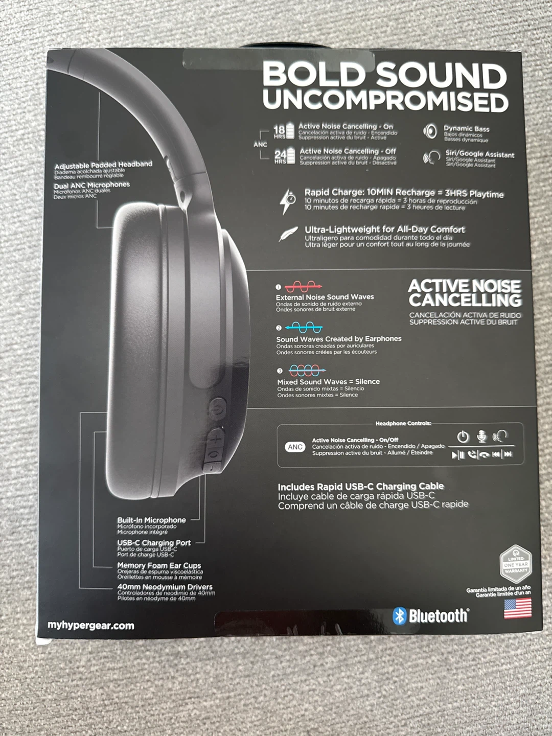 Hypergear Stealth2 ANC Wireless Headphones - Black - photo 2