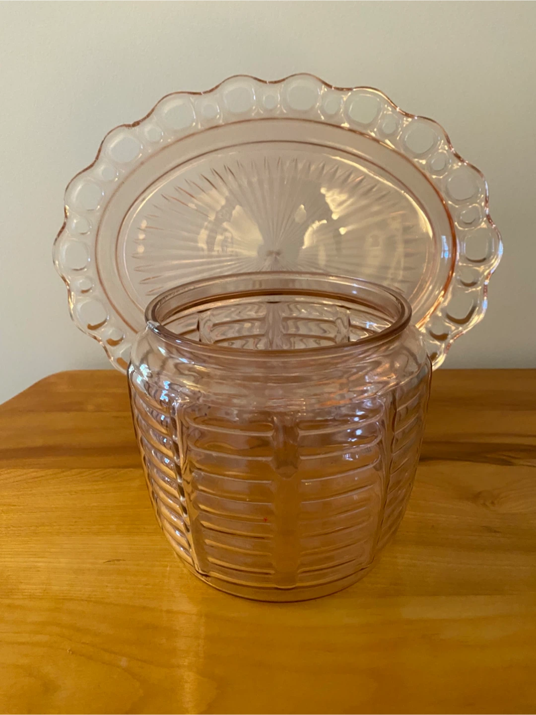 Vintage Pink Depression Glass Jar & Plate - photo 2