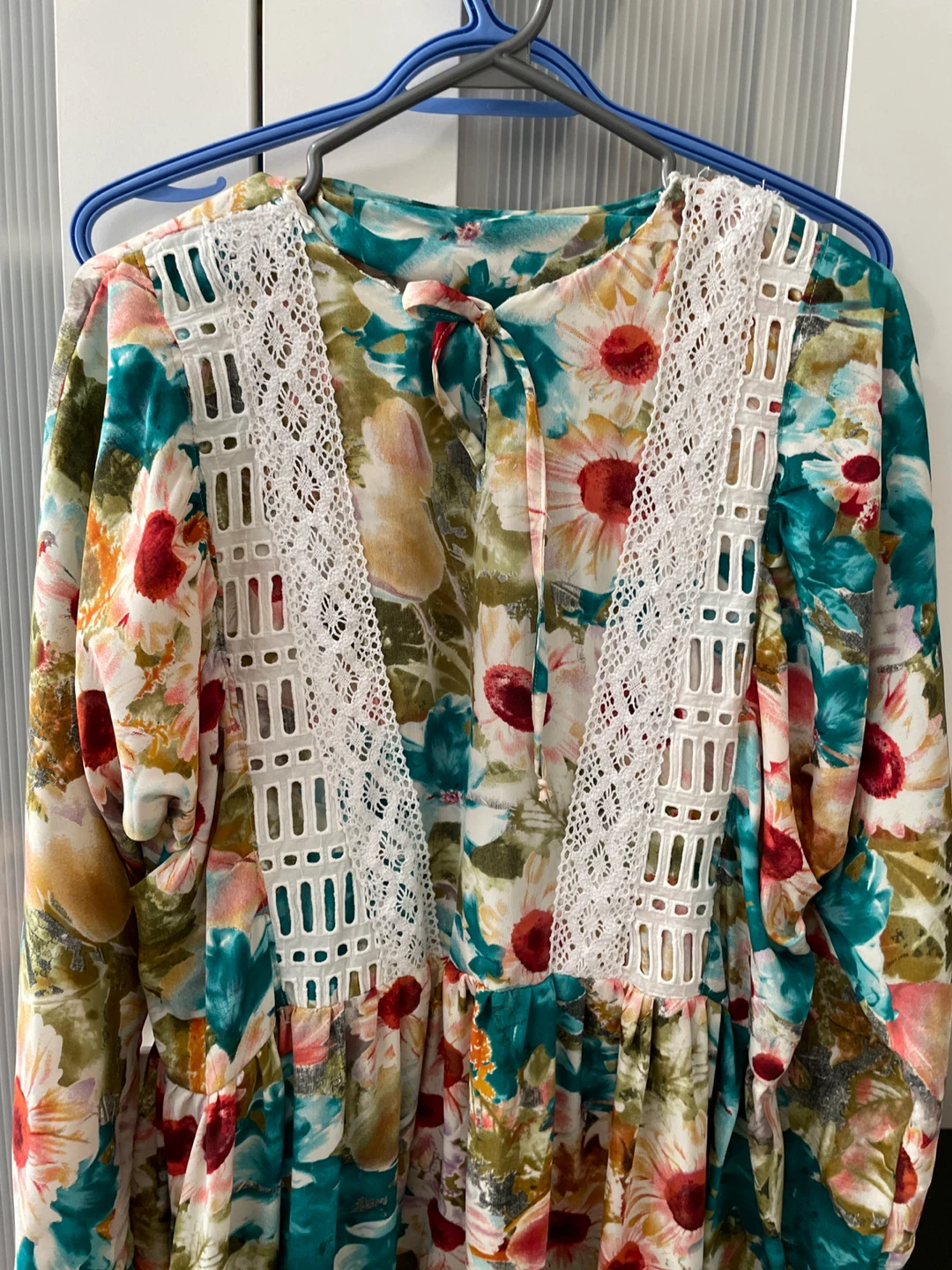 Floral Print Dress with Lace Detail - photo 2