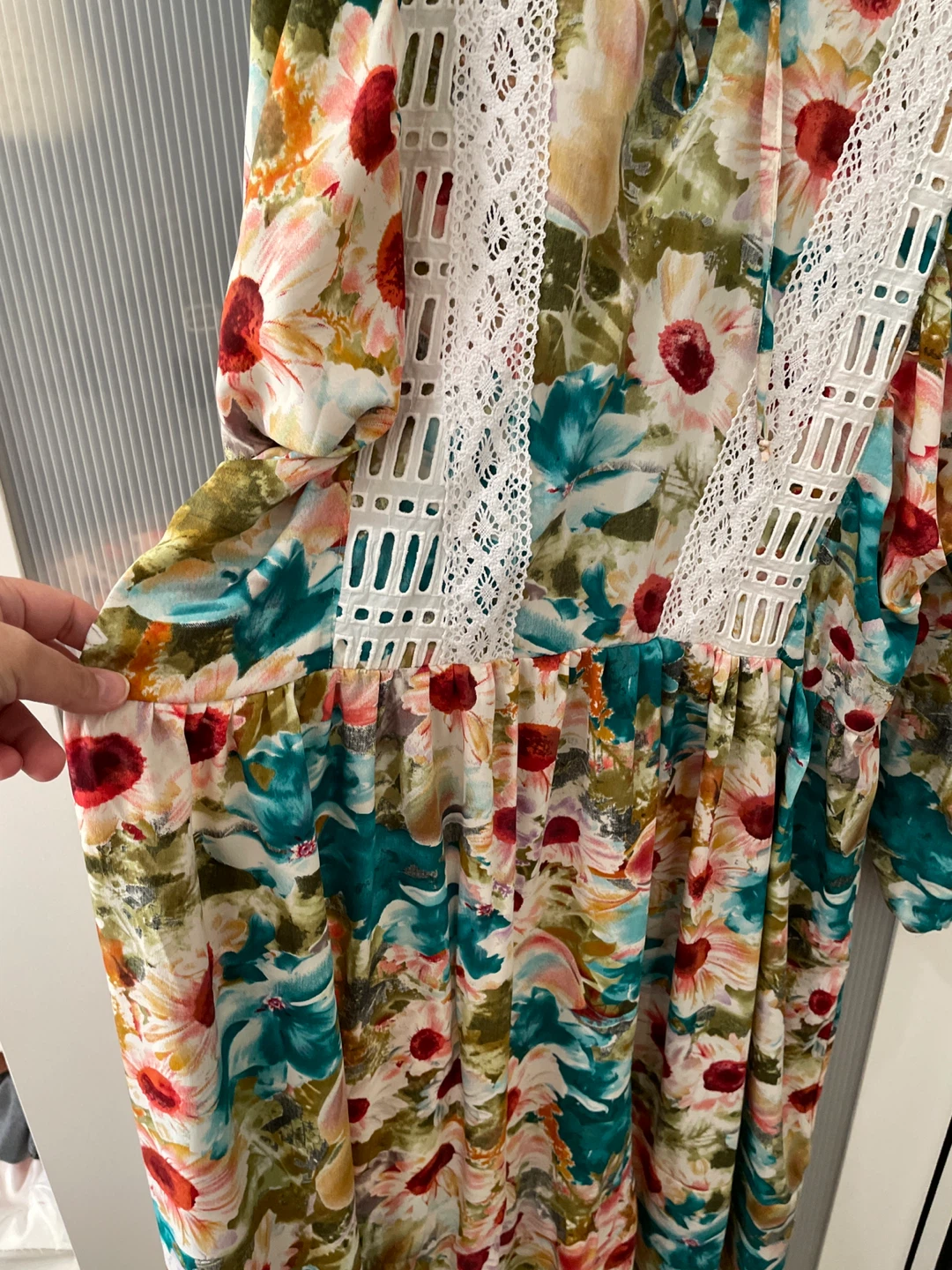 Floral Print Dress with Lace Detail - photo 3