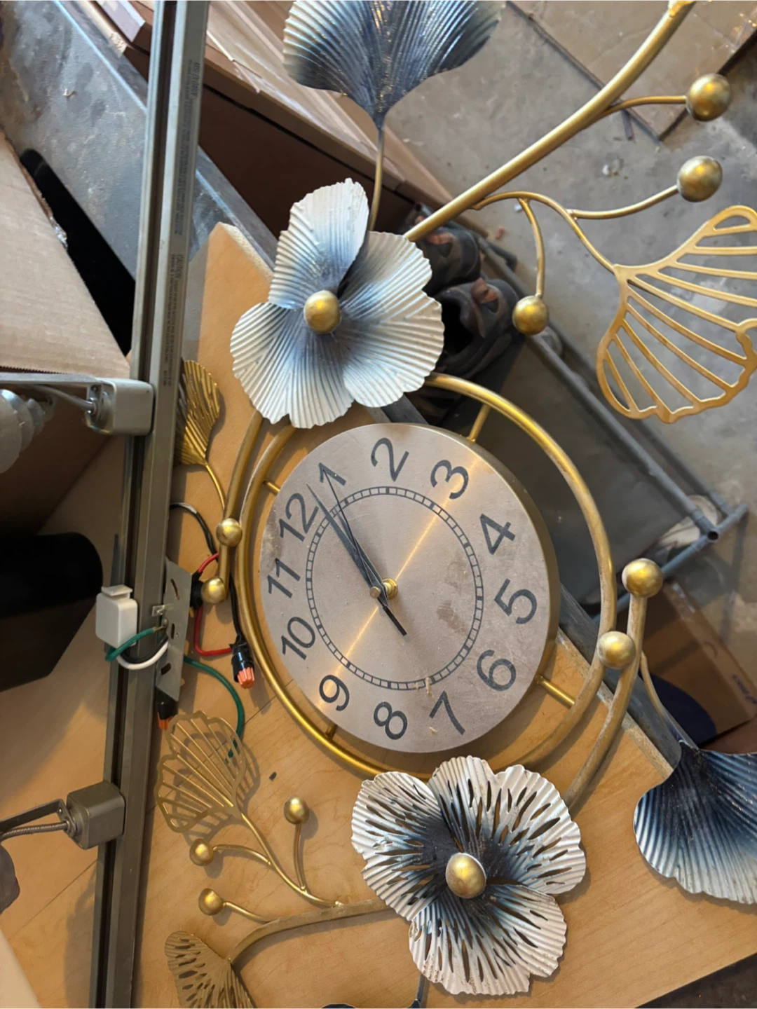 Floral Wall Clock - Gold & Blue